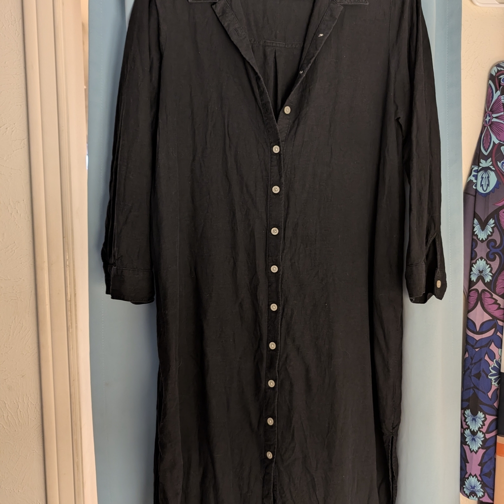 Black Button-Up Long Shirt Dress